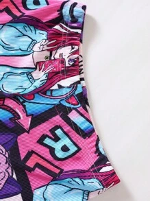 女孩波普藝術圖案T恤和短褲緊身睡衣套裝 - 彩色 - 查看 4