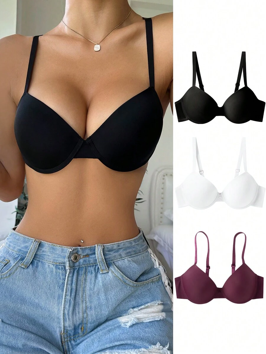 Women's Solid Color Casual Comfortable Wire-Free Bra - Multicolor - View 1
