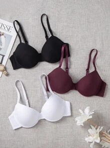 Women's Solid Color Casual Comfortable Wire-Free Bra - Multicolor - View 3