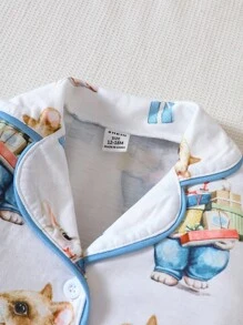 SHEIN 男嬰卡通圖案拼接滾邊睡衣套裝 - 白色 - 查看 5