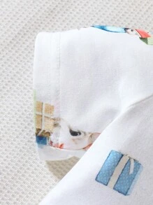 SHEIN 男嬰卡通圖案拼接滾邊睡衣套裝 - 白色 - 查看 6