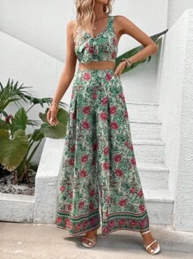SHEIN VCAY Bộ đồ hai mảnh nữ Dải chun Hoa Tất cả trên in Boho - Nhiều màu - Xem 3