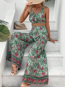 SHEIN VCAY Bộ đồ hai mảnh nữ Dải chun Hoa Tất cả trên in Boho - Nhiều màu - Xem 6