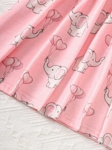 SHEIN 嬰兒女孩大象與心形印花荷葉邊舖子裙裝 - 淺粉色 - 查看 5