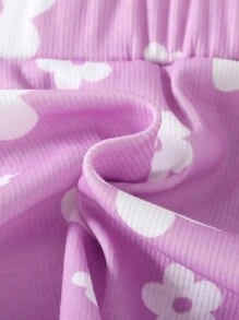 SHEIN Baby Girl Floral Print Ruffle Trim Cami Romper - Lilac Purple - View 3