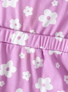 SHEIN Baby Girl Floral Print Ruffle Trim Cami Romper - Lilac Purple - View 5