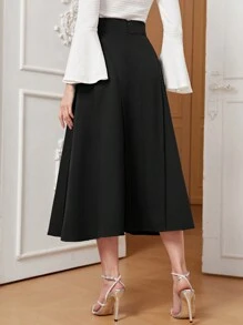 Modelyn Solid High Waist Flare Skirt - Black - View 3