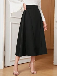 Modelyn Solid High Waist Flare Skirt - Black - View 1
