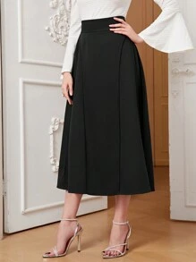 Modelyn Solid High Waist Flare Skirt - Black - View 4