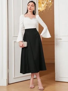 Modelyn Solid High Waist Flare Skirt - Black - View 5