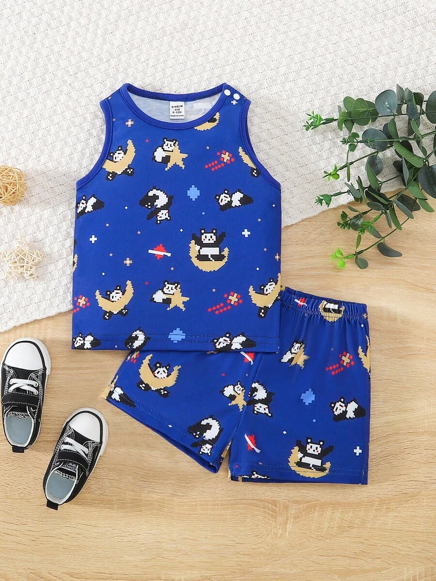 SHEIN Bộ đồ Em bé Hoạt hình - Màu xanh lam - Xem 1