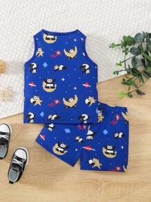 SHEIN Bộ đồ Em bé Hoạt hình - Màu xanh lam - Xem 2