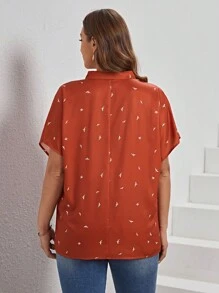 EMERY ROSE 大碼鳥印花蝙蝠袖襯衫 - 鏽棕色 - 查看 2