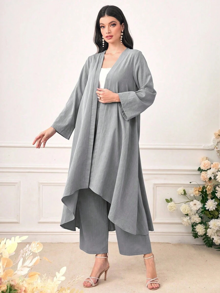 Al Najma 开襟上衣 & 阔腿裤 2 件套 - 灰色 - 查看 1