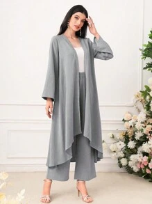 Al Najma 开襟上衣 & 阔腿裤 2 件套 - 灰色 - 查看 5