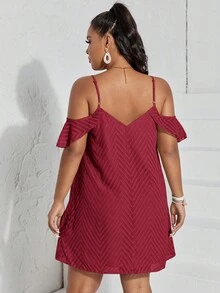 SHEIN VCAY Vestido de hombros descubiertos ribete con fruncido - Burdeos - Ver 2