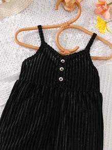 嬰兒紐扣細節荷葉邊吊帶連體褲 - 黑色 - 查看 3