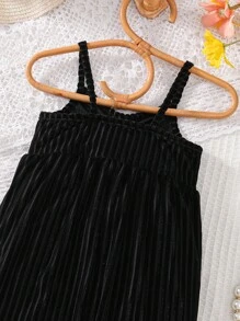 嬰兒紐扣細節荷葉邊吊帶連體褲 - 黑色 - 查看 4