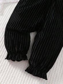 嬰兒紐扣細節荷葉邊吊帶連體褲 - 黑色 - 查看 5