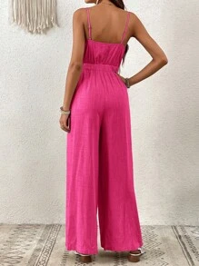 SHEIN VCAY Mono de tirantes con cordón delantero con abertura - Rosa Fucsia - Ver 2