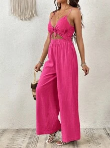SHEIN VCAY Mono de tirantes con cordón delantero con abertura - Rosa Fucsia - Ver 6