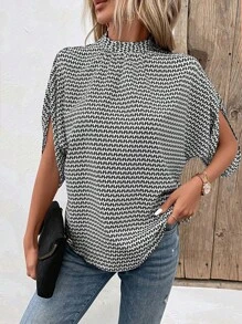 SHEIN LUNE 滿版印花蝙蝠袖襯衫 - 黑與白 - 查看 6