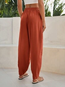 SHEIN VCAY 素色斜口袋蘿蔔褲 - 鏽棕色 - 查看 2