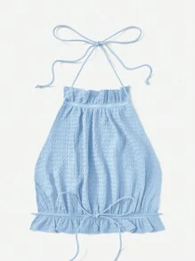 SHEIN VCAY Solid Ruffle Hem Halter Tie Backless Summer Beach Women Cami Top - Baby Blue - View 2
