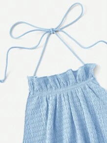 SHEIN VCAY Solid Ruffle Hem Halter Tie Backless Summer Beach Women Cami Top - Baby Blue - View 4