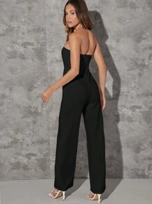 SHEIN Unity Plunging Neck Split Hem Tube Elegant Jumpsuit - Black - View 2