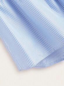 SHEIN LUNE Áo sơ mi nữ Cao thấp Viên lá sen Sọc Dễ thương - Xanh và trắng - Xem 3