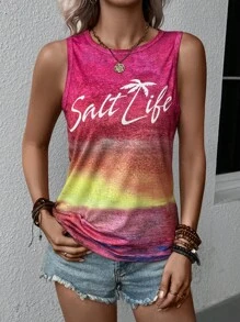 LONESS Quý cô Kỳ nghỉ Lá thư In Áo ba lỗ - Nhiều màu - Xem 3