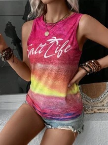 LONESS Quý cô Kỳ nghỉ Lá thư In Áo ba lỗ - Nhiều màu - Xem 6