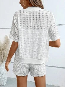 SHEIN LUNE 素色拉鏈開襟夾克和紙袋腰短褲 - 白色 - 查看 2