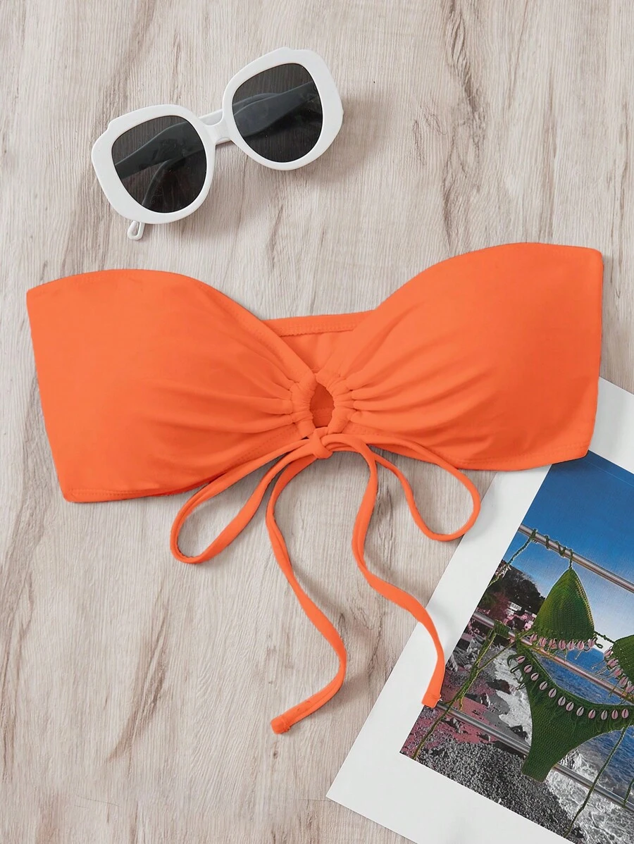 抽繩抹胸比基尼上衣 - 橘色 - 查看 1