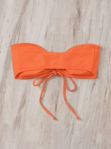 抽繩抹胸比基尼上衣 - 橘色 - 查看 2