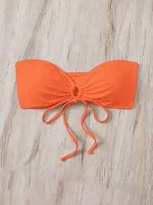抽繩抹胸比基尼上衣 - 橘色 - 查看 3