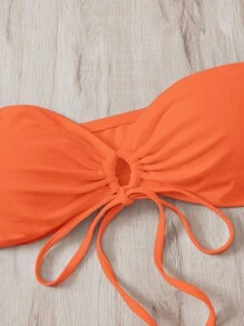 抽繩抹胸比基尼上衣 - 橘色 - 查看 4