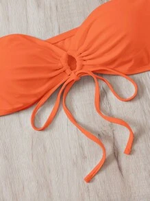 抽繩抹胸比基尼上衣 - 橘色 - 查看 5