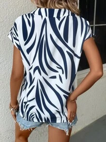 SHEIN LUNE 滿版印花蝙蝠袖襯衫 - 藍白色 - 查看 2