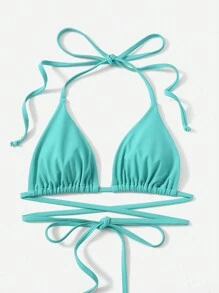 SHEIN Swim Conjunto de bikini con tiras laterales en triángulo sólido para verano, playa y vacaciones - verde menta - Ver 3
