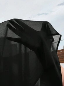 SHEIN LUNE 大碼素色高低下擺吊帶上衣 - 黑色 - 查看 6