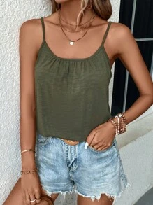 SHEIN LUNE Solid Cami Top - Green - View 4
