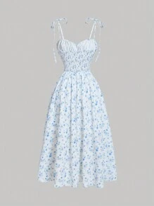 SHEIN MOD Ditsy Floral Print Tie Shoulder Cami Dress - Multicolor - View 2