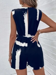 SHEIN LUNE 筆刷圖案腰帶背心連體短褲 - 藏蓝色 - 查看 2