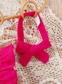 SHEIN Toddler Girls Ruffle Trim Layer Hem Dress With Headband - Hot Pink - View 3