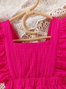 SHEIN Toddler Girls Ruffle Trim Layer Hem Dress With Headband - Hot Pink - View 5