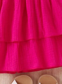 SHEIN Toddler Girls Ruffle Trim Layer Hem Dress With Headband - Hot Pink - View 6