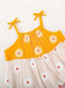 SHEIN Young Girl Floral Print Colourblock Ruffle Hem Cami Dress - Multicolor - View 3