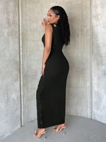 SHEIN SXY Cut Out Front Ripped Bodycon Dress - Black - View 2